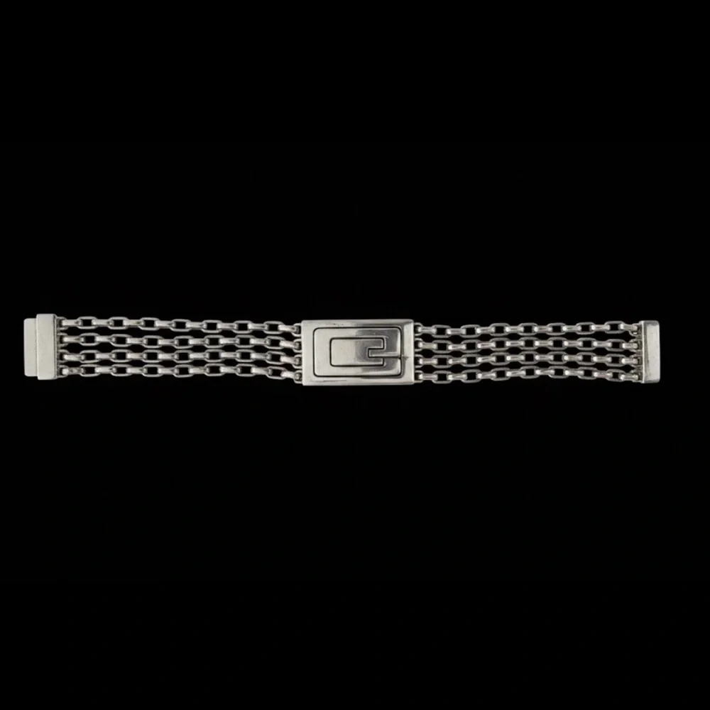 GUESS Vintage Silver Multi Strand Box Chain G Logo Chunky Y2K Statement Bracelet